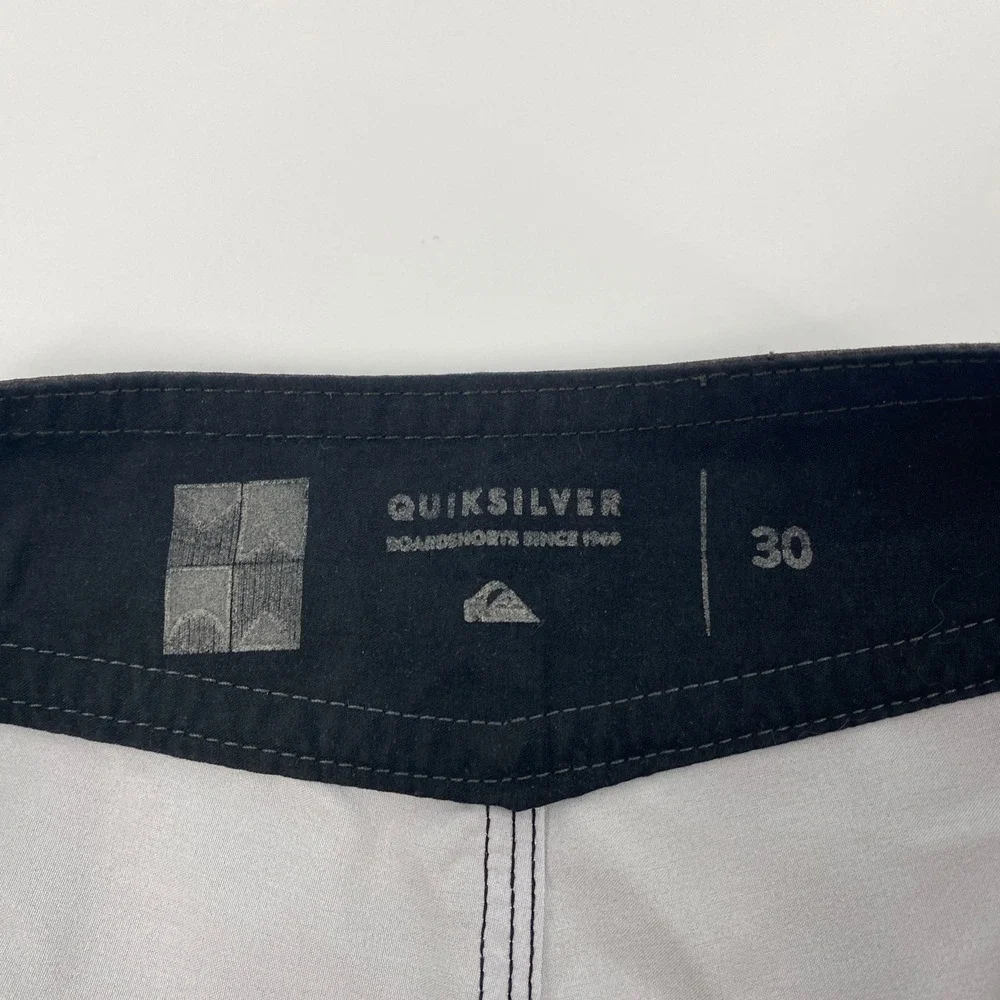 Quiksilver Board Shorts Mens 30 Charcoal Yellow Striped Surf‎ Swim Trunks Summer